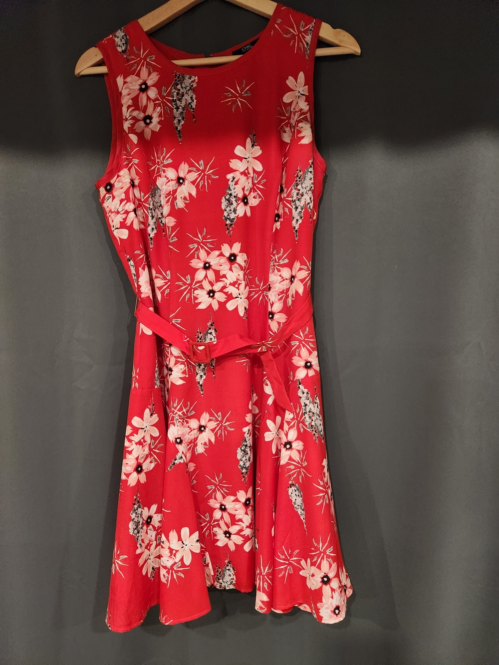 Jacob Red Floral Belted Sleeveless Mini Dress